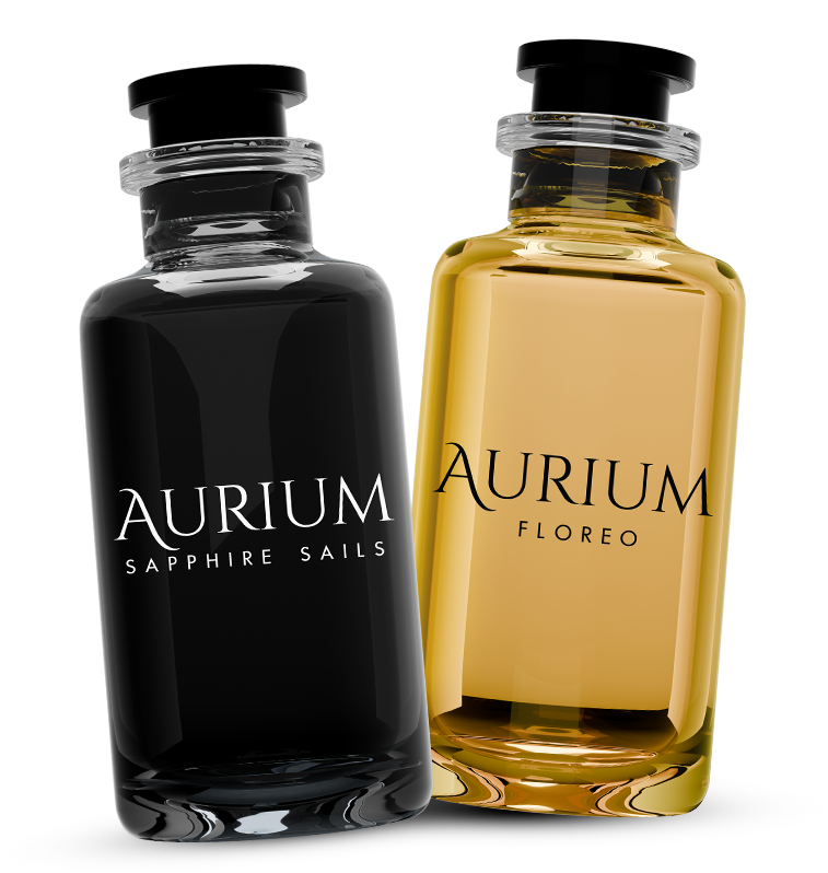 Aurium Couple Combo perfume gift set featuring Floreo and Sapphire Sails fragrances, combining floral and woody scent characters for a versatile pairing